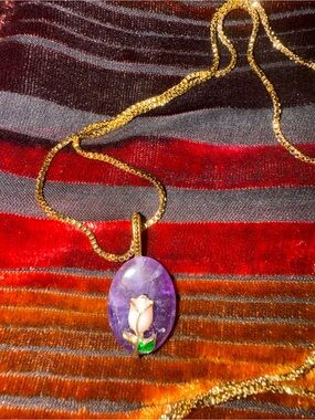 amethyst Pendant and Pink Rose Accent